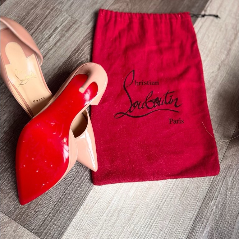 Christian Louboutin Blush Patent Pointed-Toe Pumps With Red Sole